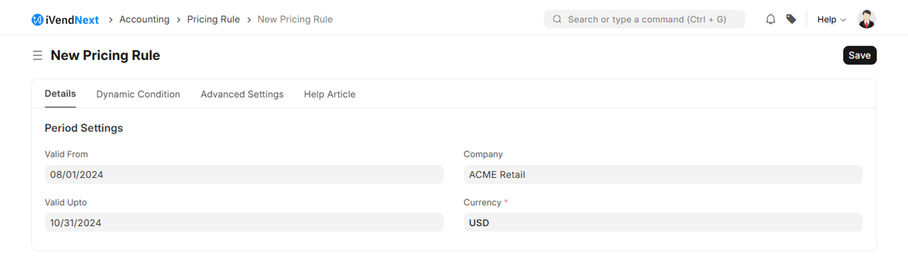 Pricing Rule - Period Setting